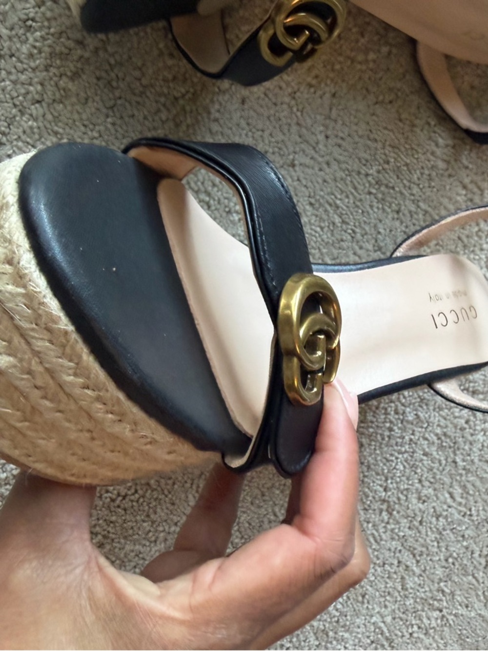 Gucci Black Espadrille Sandals wedge - Picture 6 of 12